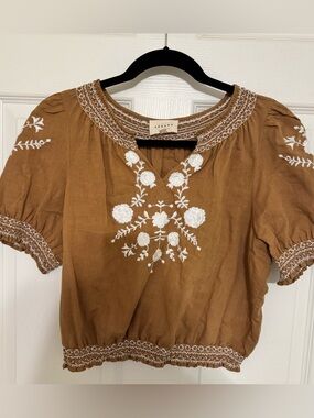 Sezane Marru Blouse Ecru Camel Background - Size 8